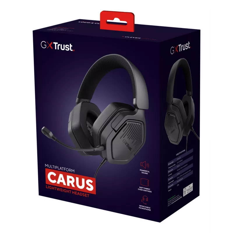 Trust GXT492 Carus ausinės su mikrofonu, laidinės, ant galvos, žaidimams, juodos