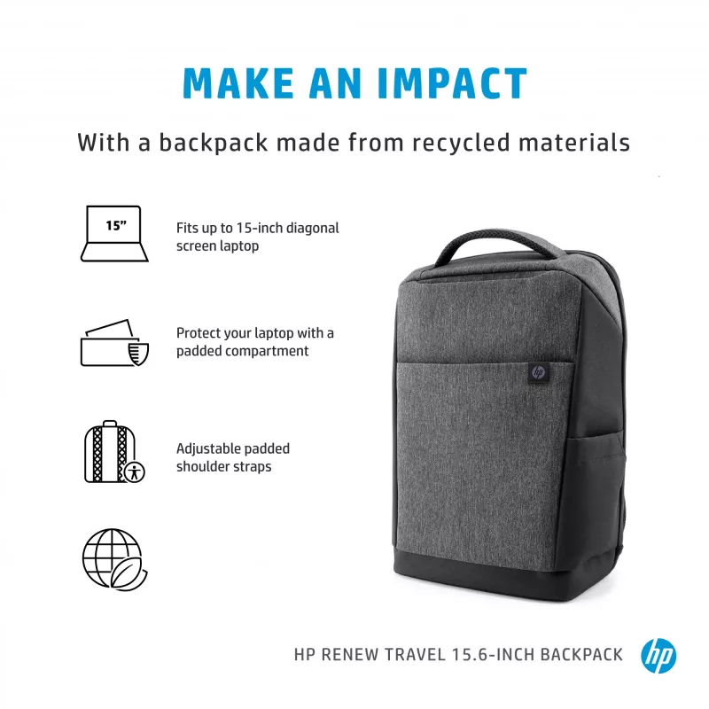 HP Renew Travel 15.6 colio kelioninė kuprinė, 650 g