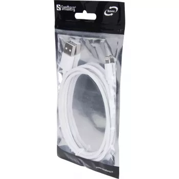 Sandberg USB–Lightning MFI 1 m SAVER, 1 m, Lightning, USB A, vyriškas, vyriškas, balta