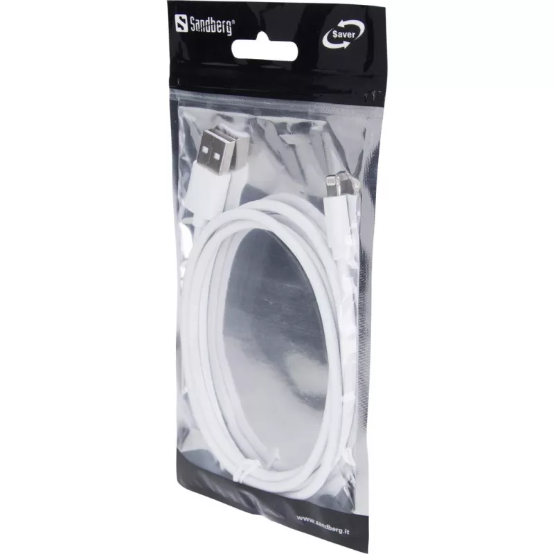 Sandberg USB–Lightning MFI 1 m SAVER, 1 m, Lightning, USB A, vyriškas, vyriškas, balta