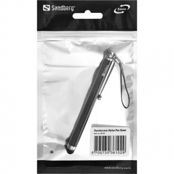 Sandberg Touchscreen Stylus Pen Saver, Universal, bet koks prekės ženklas, juoda, sidabrinė, metalas, guma, 1 vnt., 100 mm