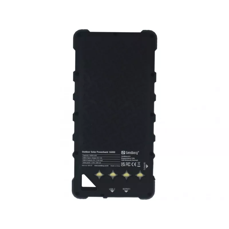 Sandberg Outdoor Solar Powerbank 16000, 16000 mAh, Li-Ion, juoda