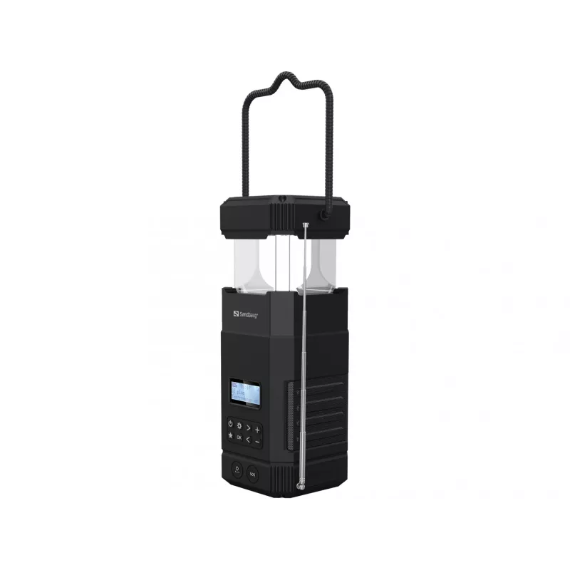 Sandberg Survivor Lantern All-in1 10000, baterijomis maitinamas kempingo žibintas, juodas, IPX5, LED, USB C, baterija