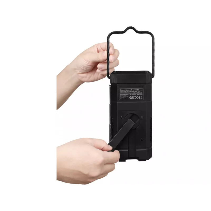 Sandberg Survivor Lantern All-in1 10000, baterijomis maitinamas kempingo žibintas, juodas, IPX5, LED, USB C, baterija