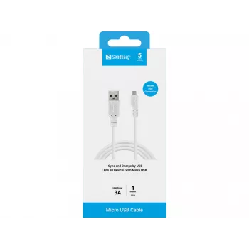 Sandberg USB-A – Micro-USB įkrovimo ir sinchronizavimo laidas 1 m, USB 2.0, baltas