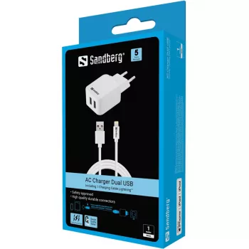 Sandberg AC įkroviklis EU Lightning 2.4A, vidaus, AC, 5 V, baltas