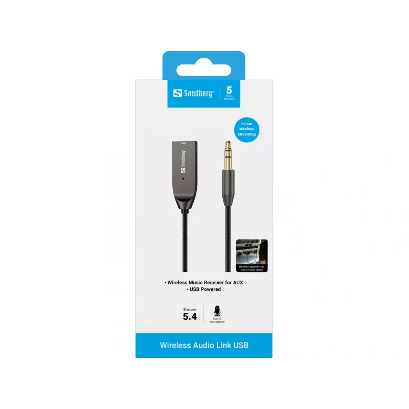Sandberg Wireless Audio Link USB, belaidis garso adapteris, USB, A2DP, AVRCP, HFP, 10 m, juodas