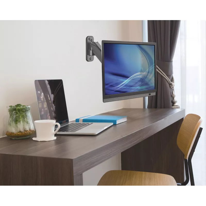 Manhattan Sieninis laikiklis TV ir monitoriams (Spyruoklinė ranka, 2 vyriai), 17–32 colių, VESA 75x75 ir 100x100 mm, max 8 kg, juodas