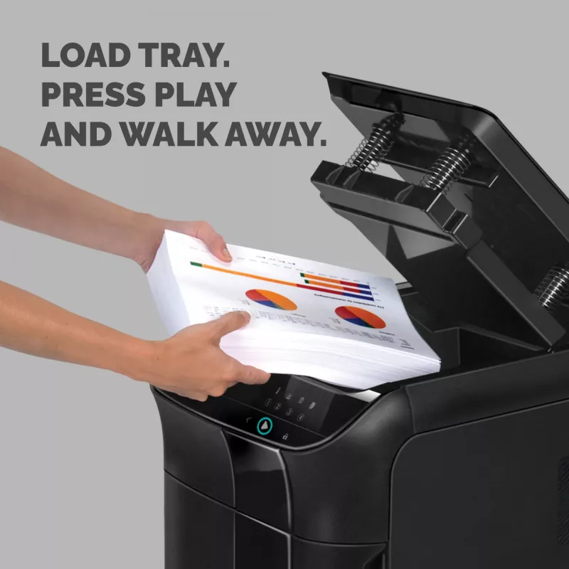 Fellowes AutoMax 550C automatinis popieriaus smulkintuvas, 550 lapų, kryžminis pjovimas, 83 l krepšelis, saugumo lygis P4