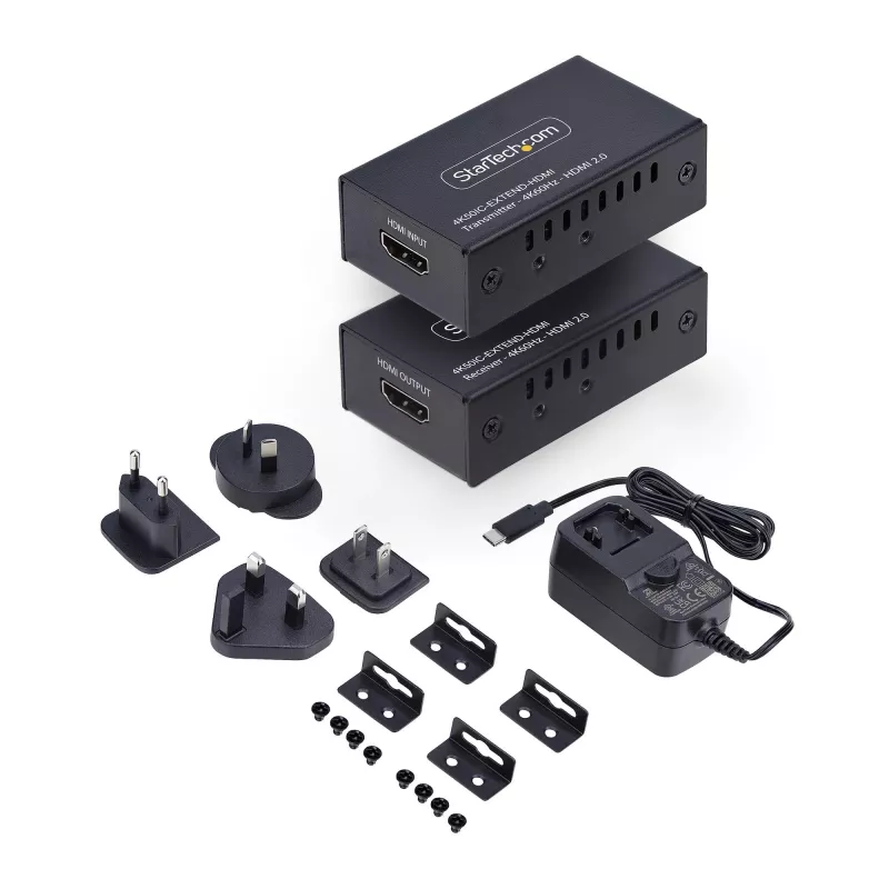 HDMI prailgintuvas per CAT5e/CAT6, 4K 60Hz, iki 60 m, siųstuvas ir imtuvas, maitinimas per kabelį, kompaktiškas