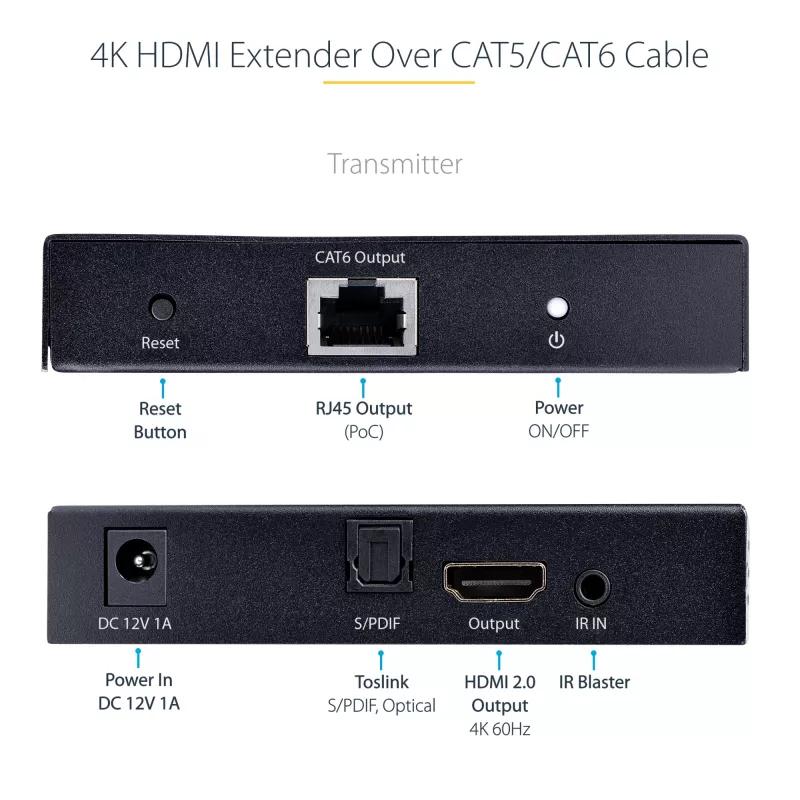 StarTech.com 4K70IC-EXTEND-HDMI HDMI prailgintuvas AV siųstuvas ir imtuvas Juodas