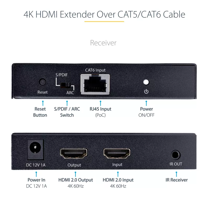 StarTech.com 4K70IC-EXTEND-HDMI HDMI prailgintuvas AV siųstuvas ir imtuvas Juodas