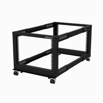 StarTech.com 8U mobilus atviras keturių stulpų serverio stovas, 19 colių tinklo stovas su ratukais, reguliuojamo gylio, skirtas IT/AV/duomenų įrangai