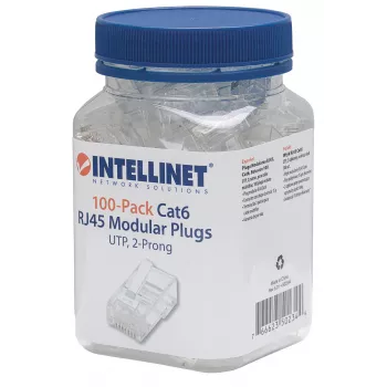 Intellinet RJ45 moduliniai kištukai, Cat6, UTP, 2 kontaktai, vytai gyslai, 15 µ auksuoti kontaktai, 100 vnt.