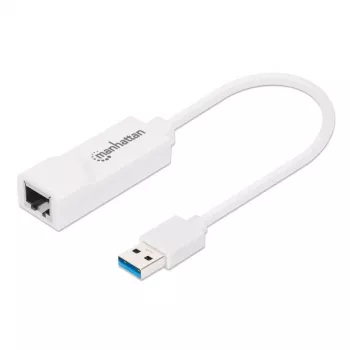 Manhattan USB-A Gigabit tinklo adapteris, baltas, 10/100/1000 Mbps, USB 3.0, Ethernet, RJ45, trejų metų garantija