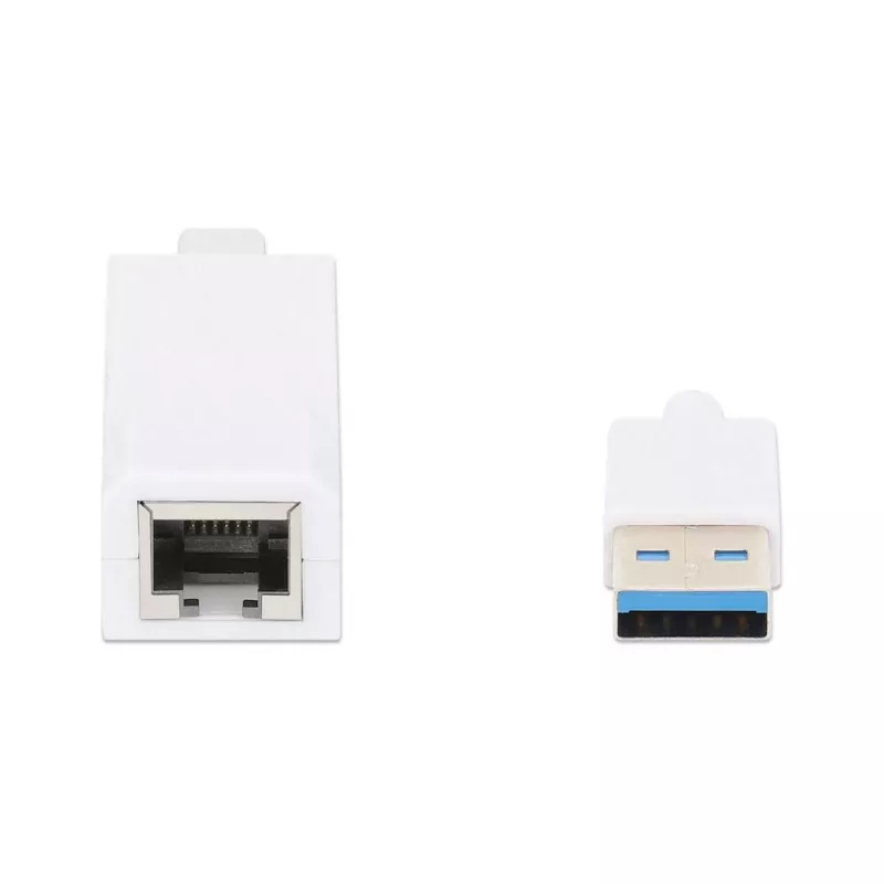 Manhattan USB-A Gigabit tinklo adapteris, baltas, 10/100/1000 Mbps, USB 3.0, Ethernet, RJ45, trejų metų garantija