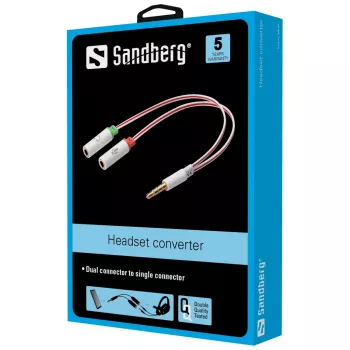Sandberg keitiklis Dual-Single, 3,5 mm TRS, kištukas, lizdas, baltas