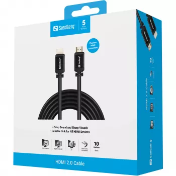 Sandberg HDMI 2.0 laidas 19M-19M, 10m, HDMI A tipo (standartinis), juodas