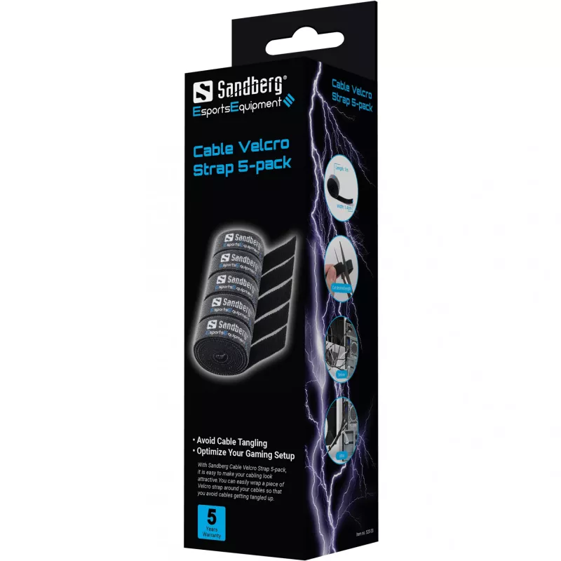 Sandberg Cable Velcro Strap 5-pack, lipnusis kabelių raištis, juoda, 1000 mm, 73 g, 50 mm