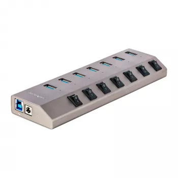 StarTech.com 7 prievadų USB-C mazgas su atskirais įjungimo/išjungimo jungikliais, USB 3.0 5Gbps, su maitinimo bloku