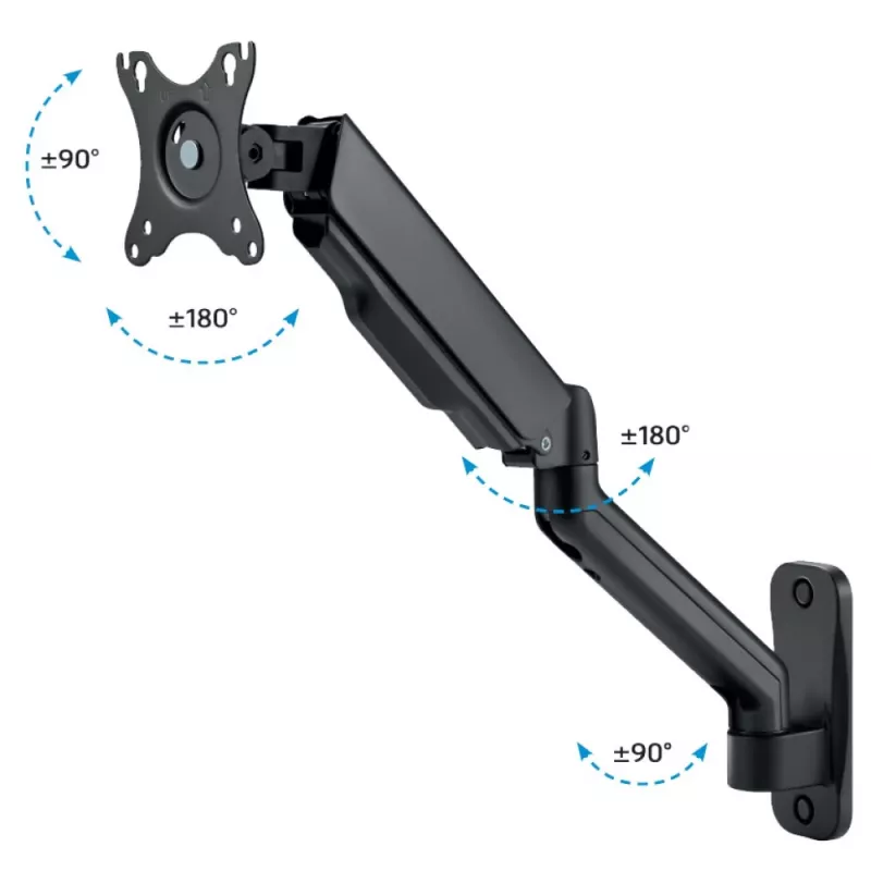 Techly ICA-LCD G112E sukiojamas sieninis monitoriaus laikiklis su dujų spyruokle, vienam 17-32 colių (43-81,3 cm) ekranui, 9 kg