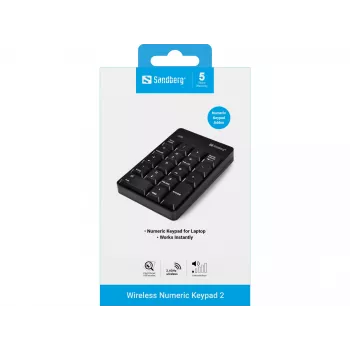 Sandberg Wireless Numeric Keypad 2 belaidė skaičių klaviatūra, RF, 18 klavišų, nešiojamam / stacionariam kompiuteriui, juoda