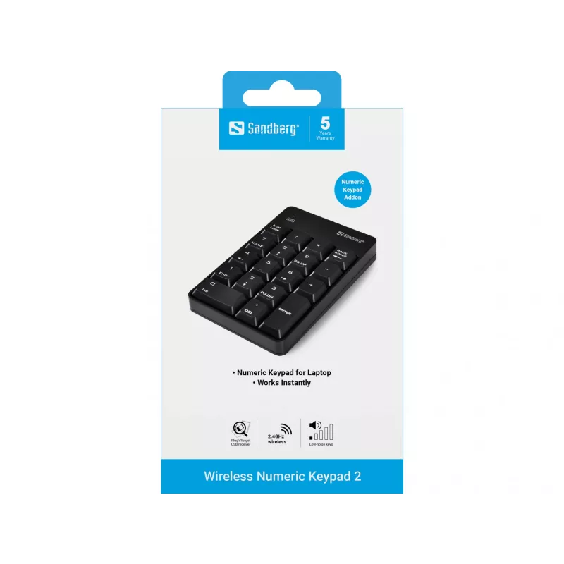 Sandberg Wireless Numeric Keypad 2 belaidė skaičių klaviatūra, RF, 18 klavišų, nešiojamam / stacionariam kompiuteriui, juoda