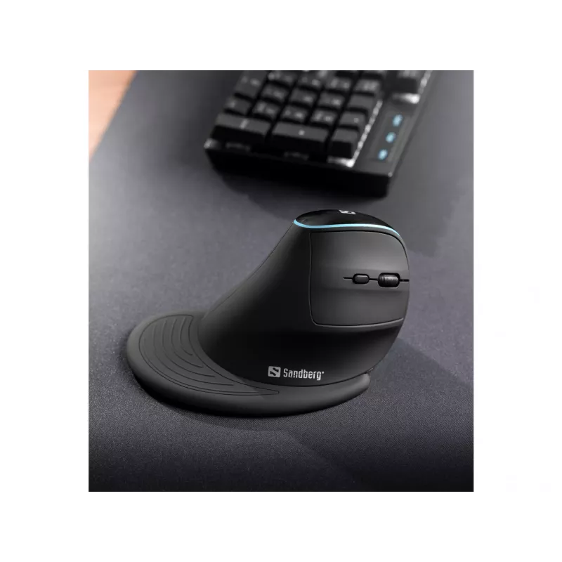 Sandberg Wireless Vertical Mouse Pro, dešinei rankai, vertikalus dizainas, optinis, RF belaidis, 1600 DPI, juoda