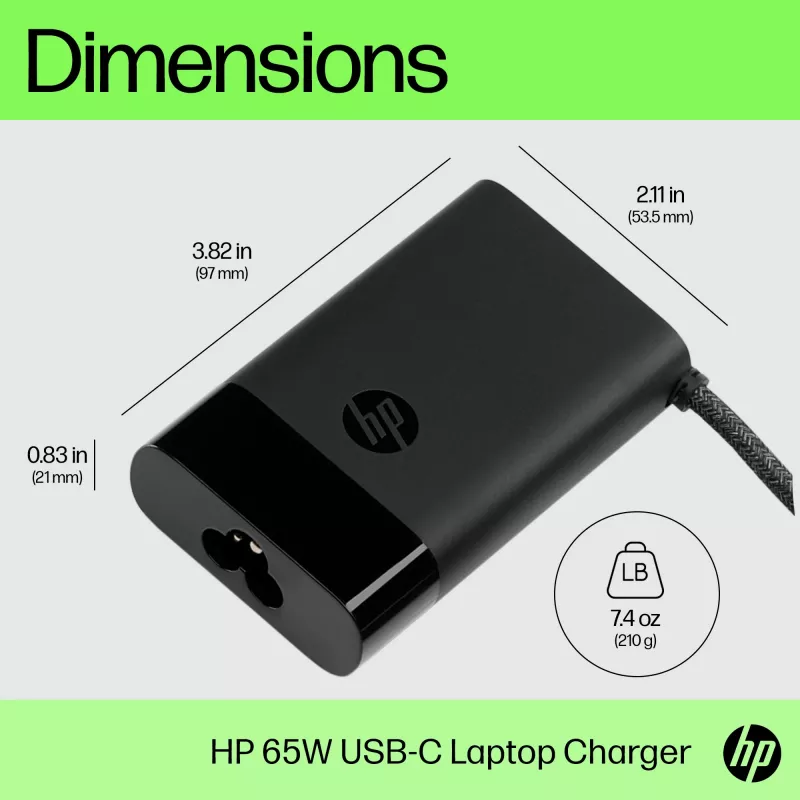 HP USB-C 65W nešiojamojo kompiuterio įkroviklis, vidaus, 90 V, 47-63 Hz, 65 W, 5-20 V