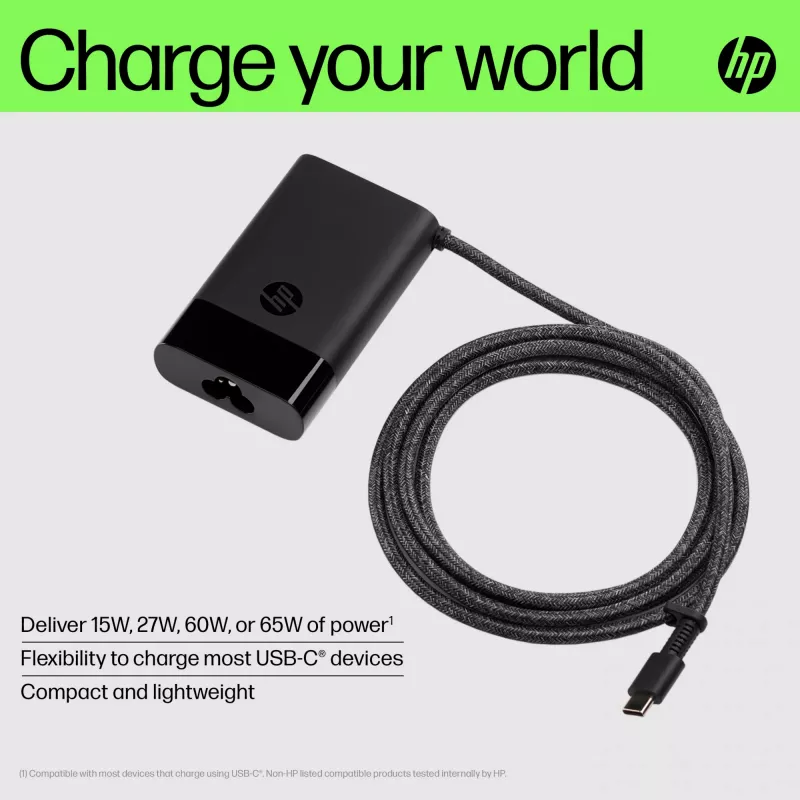HP USB-C 65W nešiojamojo kompiuterio įkroviklis, vidaus, 90 V, 47-63 Hz, 65 W, 5-20 V