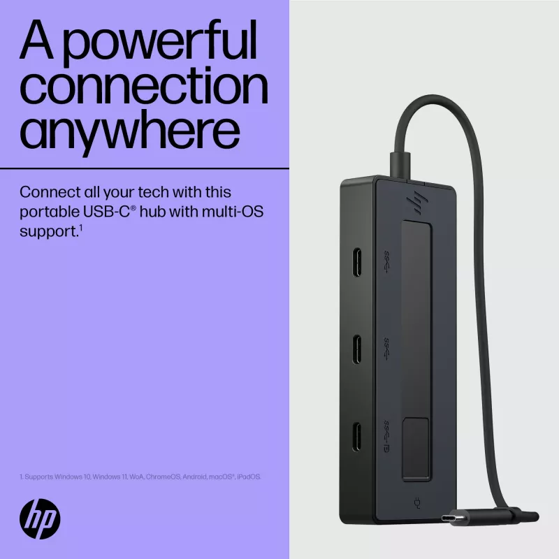 HP 4K USB-C Multiport Hub, USB Type-C, USB 3.2 Gen 2 (3.1 Gen 2) Type-C, 10000 Mbit/s, Juoda, 4K Ultra HD, Kinija