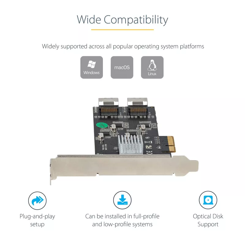 StarTech.com 8 prievadų SATA PCIe kortelė - PCI Express 6Gbps SATA plėtimo adapteris su 4 valdikliais - SATA PCIe valdiklio kortelė - PCI-e x4 Gen 2 į SATA III - SATA HDD/SSD