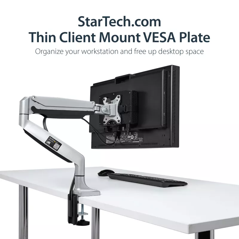 StarTech.com Thin Client Mount – VESA tvirtinimo laikiklis monitoriaus stovui, laikantis mažą darbalaukį, 5 kg, 75x75, 100x100 mm, juodas, plastikas, plienas