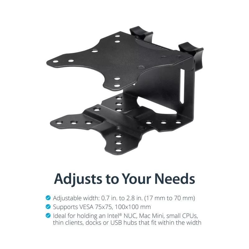 StarTech.com Thin Client Mount – VESA tvirtinimo laikiklis monitoriaus stovui, laikantis mažą darbalaukį, 5 kg, 75x75, 100x100 mm, juodas, plastikas, plienas