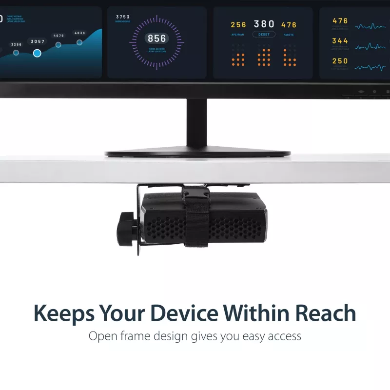 StarTech.com Thin Client Mount – VESA tvirtinimo laikiklis monitoriaus stovui, laikantis mažą darbalaukį, 5 kg, 75x75, 100x100 mm, juodas, plastikas, plienas