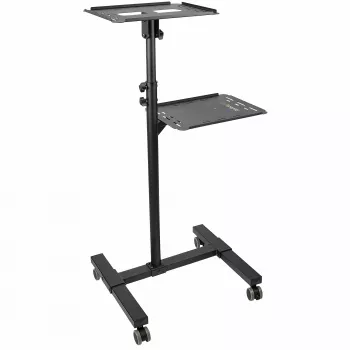 StarTech.com ADJPROJCART mobilus projektoriaus ir nešiojamojo kompiuterio stovas – sunkiasvoris nešiojamas projektoriaus stovas (2 lentynos, kiekviena laiko 10 kg) – reguliuojamo aukščio riedantis pristatymo vežimėlis su užrakinamais ratukais