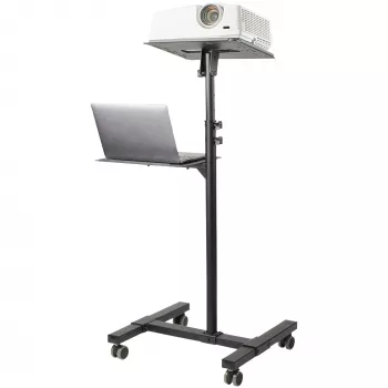 StarTech.com ADJPROJCART mobilus projektoriaus ir nešiojamojo kompiuterio stovas – sunkiasvoris nešiojamas projektoriaus stovas (2 lentynos, kiekviena laiko 10 kg) – reguliuojamo aukščio riedantis pristatymo vežimėlis su užrakinamais ratukais