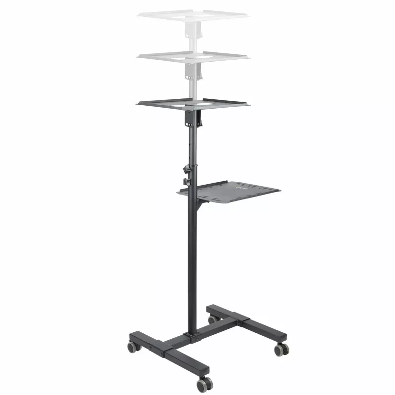 StarTech.com ADJPROJCART mobilus projektoriaus ir nešiojamojo kompiuterio stovas – sunkiasvoris nešiojamas projektoriaus stovas (2 lentynos, kiekviena laiko 10 kg) – reguliuojamo aukščio riedantis pristatymo vežimėlis su užrakinamais ratukais