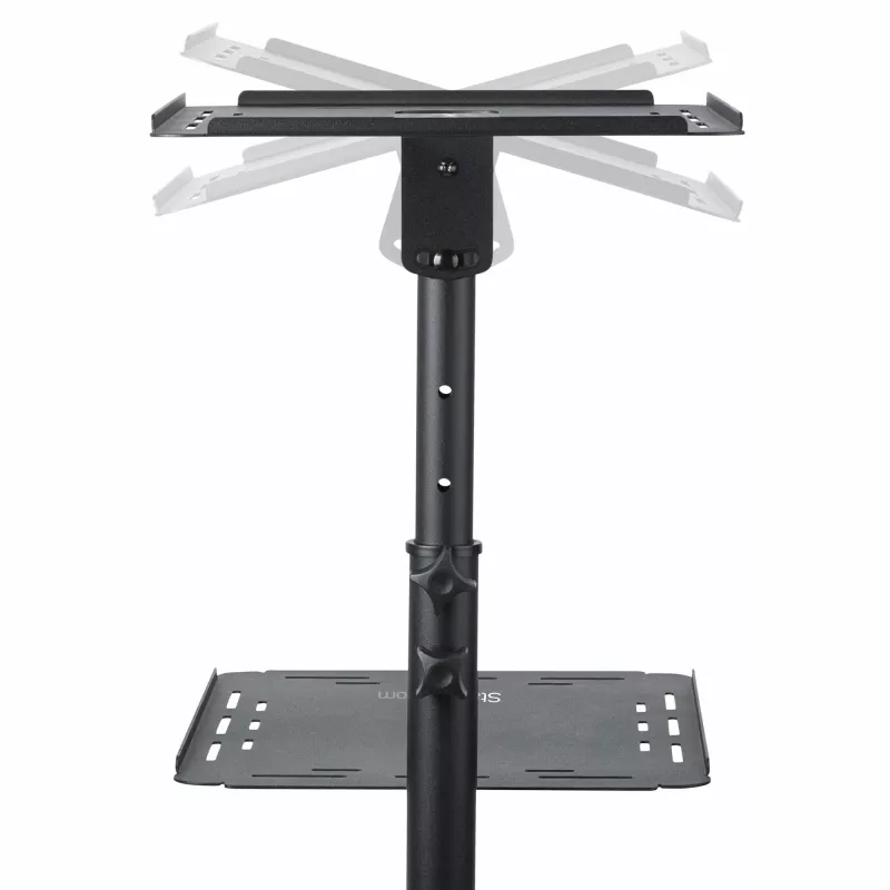 StarTech.com ADJPROJCART mobilus projektoriaus ir nešiojamojo kompiuterio stovas – sunkiasvoris nešiojamas projektoriaus stovas (2 lentynos, kiekviena laiko 10 kg) – reguliuojamo aukščio riedantis pristatymo vežimėlis su užrakinamais ratukais