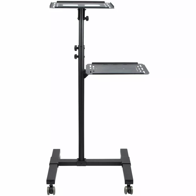 StarTech.com ADJPROJCART mobilus projektoriaus ir nešiojamojo kompiuterio stovas – sunkiasvoris nešiojamas projektoriaus stovas (2 lentynos, kiekviena laiko 10 kg) – reguliuojamo aukščio riedantis pristatymo vežimėlis su užrakinamais ratukais
