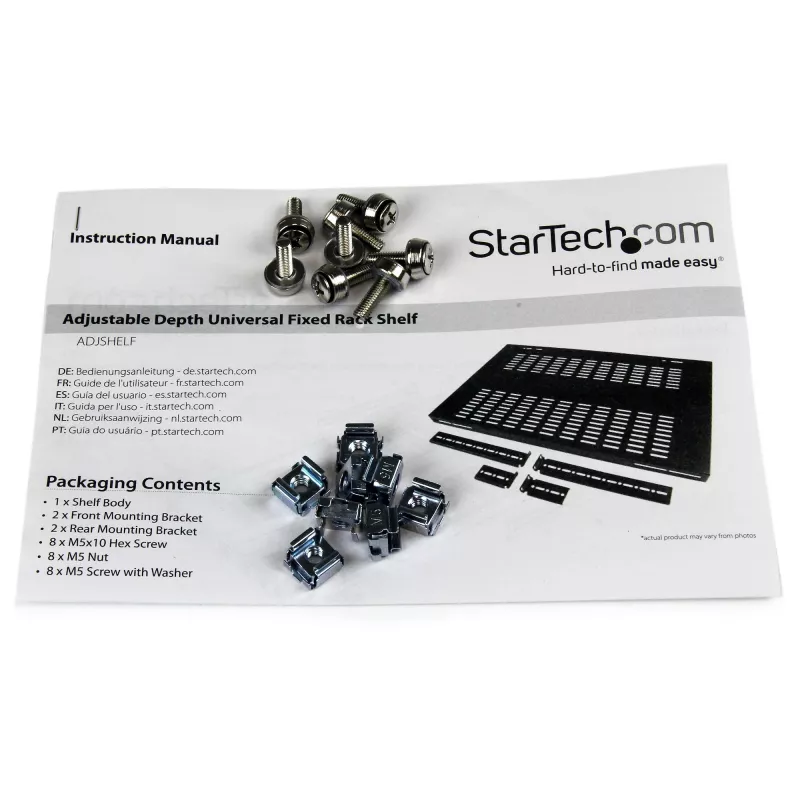 StarTech.com ADJSHELF 1U perforuota lentyna serverių spintai, reguliuojamas gylis, 19 col., 80 kg (175 lb), įrengimo gylis 480–960 mm (19,5–38 col.), 70 cm (27,5 col.) gylio, juoda