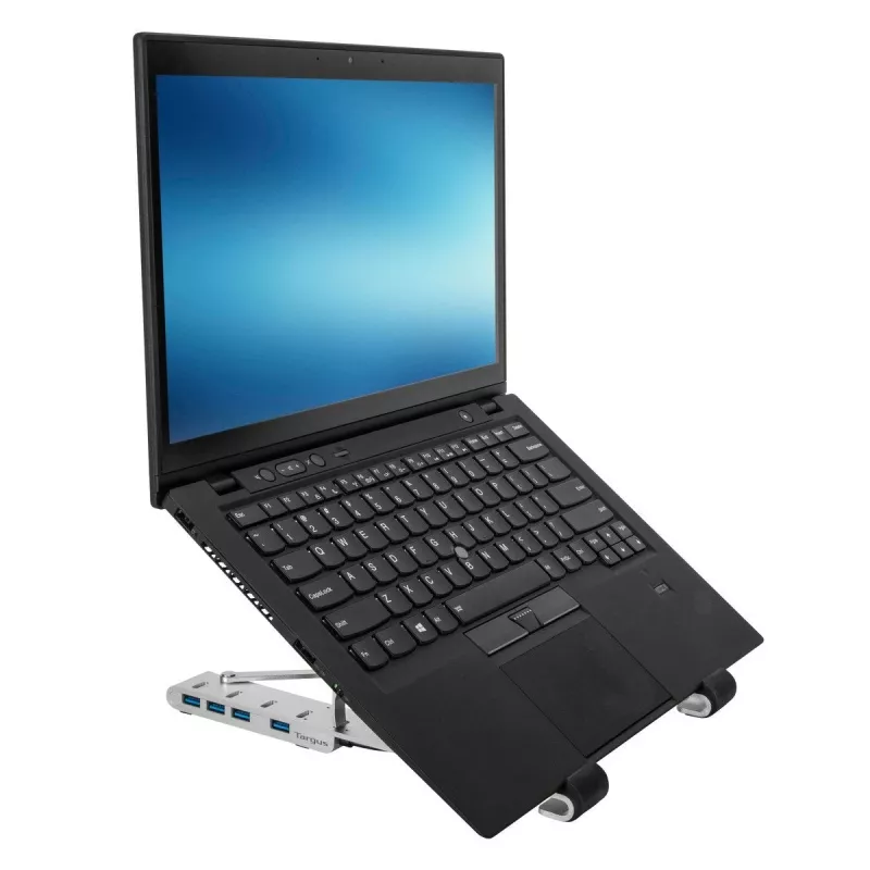Targus AWU100205GL nešiojamojo kompiuterio pakyla su 4 USB prievadų šakotuvu, 25,4–39,6 cm (10–15,6 colio), sidabrinė