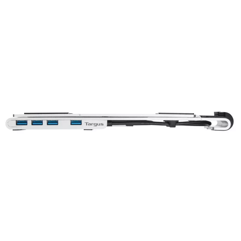 Targus AWU100205GL nešiojamojo kompiuterio pakyla su 4 USB prievadų šakotuvu, 25,4–39,6 cm (10–15,6 colio), sidabrinė
