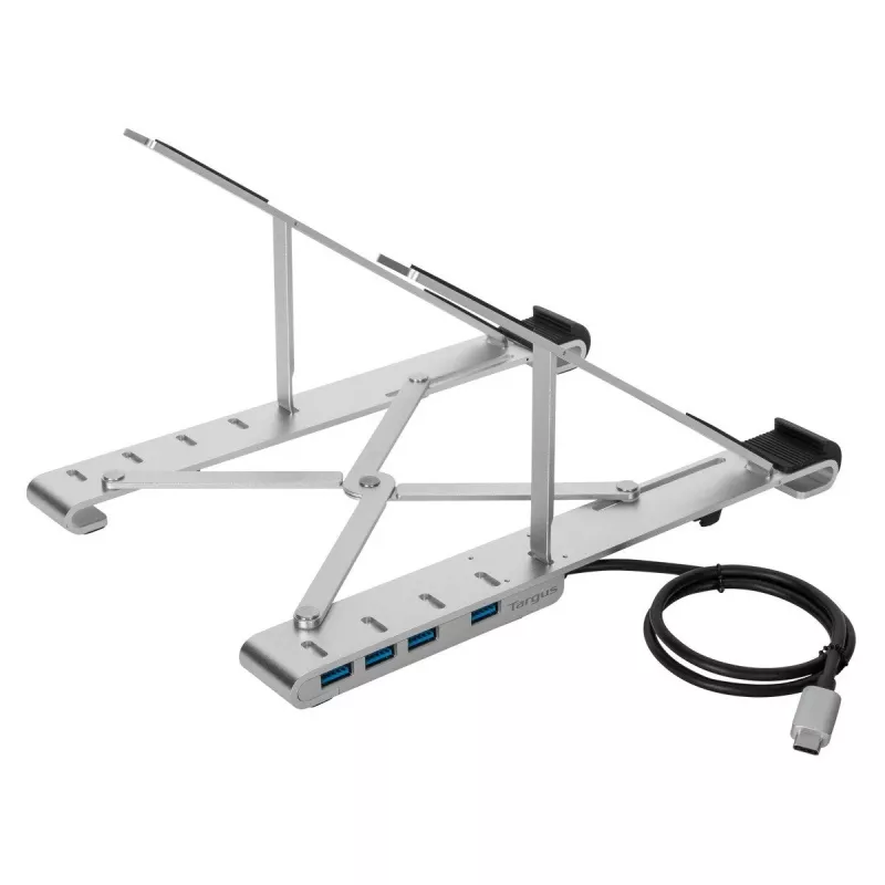 Targus AWU100205GL nešiojamojo kompiuterio pakyla su 4 USB prievadų šakotuvu, 25,4–39,6 cm (10–15,6 colio), sidabrinė