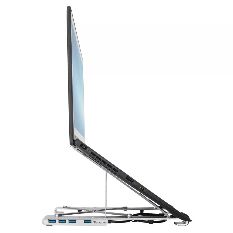 Targus AWU100205GL nešiojamojo kompiuterio pakyla su 4 USB prievadų šakotuvu, 25,4–39,6 cm (10–15,6 colio), sidabrinė