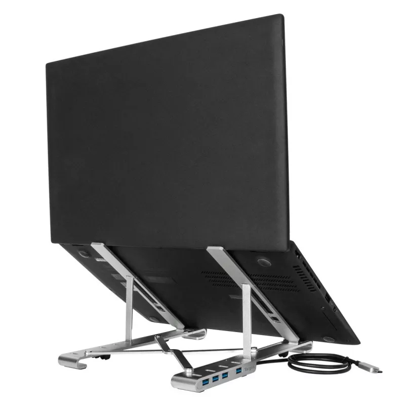 Targus AWU100205GL nešiojamojo kompiuterio pakyla su 4 USB prievadų šakotuvu, 25,4–39,6 cm (10–15,6 colio), sidabrinė