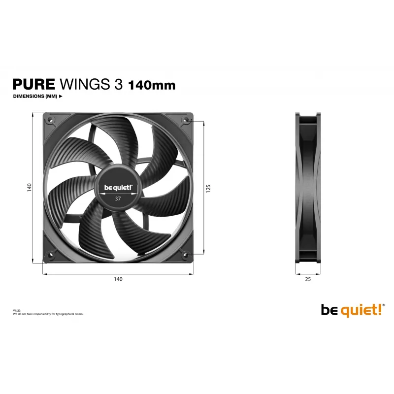 be quiet! Pure Wings 3 140 mm korpuso ventiliatorius, juodas, 1 vnt.