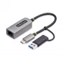 StarTech.com USB-C į Ethernet adapteris su USB-A lizdu, 10/100/1000Mbps, USB 3.0 į Gigabit Ethernet tinklo adapteris, 6 col./15 cm integruotas kabelis, USB GbE adapteris