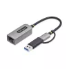 StarTech.com USB-C į Ethernet adapteris su USB-A lizdu, 10/100/1000Mbps, USB 3.0 į Gigabit Ethernet tinklo adapteris, 6 col./15 cm integruotas kabelis, USB GbE adapteris