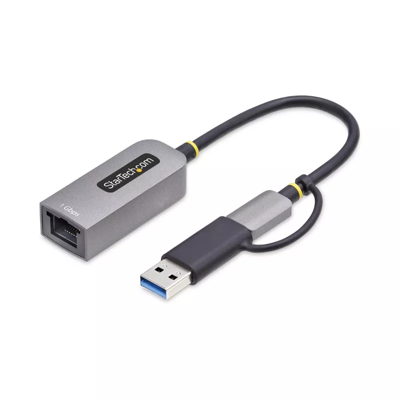 StarTech.com USB-C į Ethernet adapteris su USB-A lizdu, 10/100/1000Mbps, USB 3.0 į Gigabit Ethernet tinklo adapteris, 6 col./15 cm integruotas kabelis, USB GbE adapteris